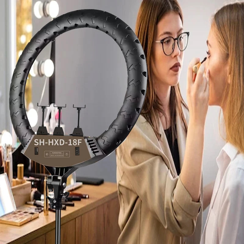 Ring light 18 pouces 36 W, noir, blanc ou RGB, 3 supports téléphone
