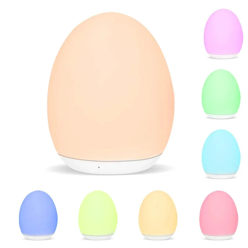 Veilleuse bébé LED en silicone, œuf ou pingouin, 7 couleurs, tactile, rechargeable