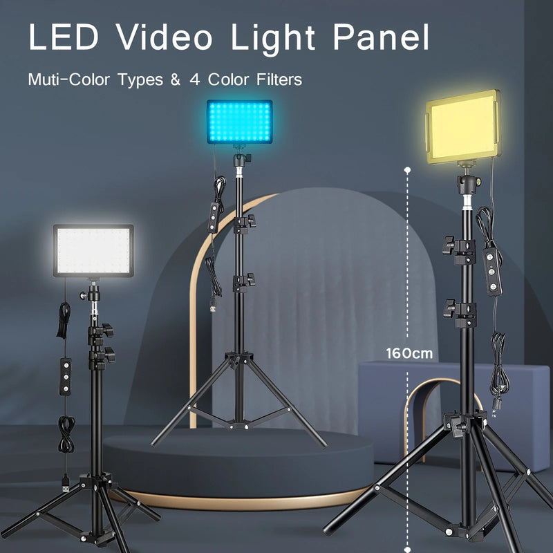 Panneau LED vidéo USB avec trépied et filtres colorés, lot de 2 ou 3