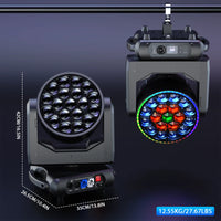 Lyre LED wash 19 x 15 W RGBW à anneau de 47 LED RGB, zoom 6° à 60°, DMX