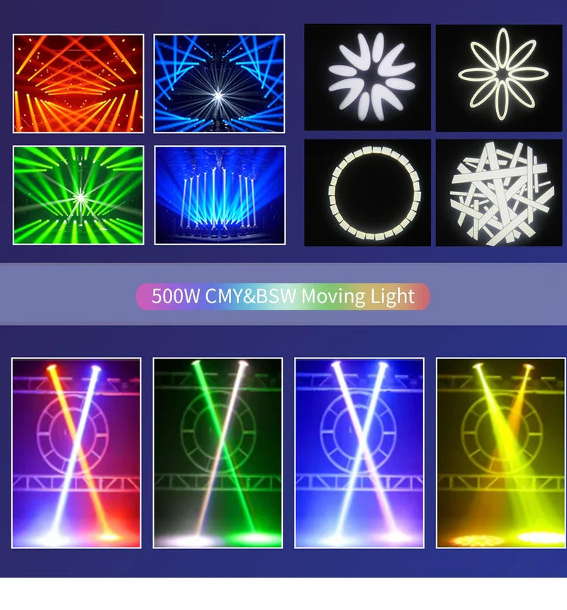 Lyre LED CMY 500 W – gobos et faisceaux colorés