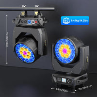 Lyre LED wash 19 x 15 W RGBW, zoom 10° à 55°, DMX 16 ou 24 canaux