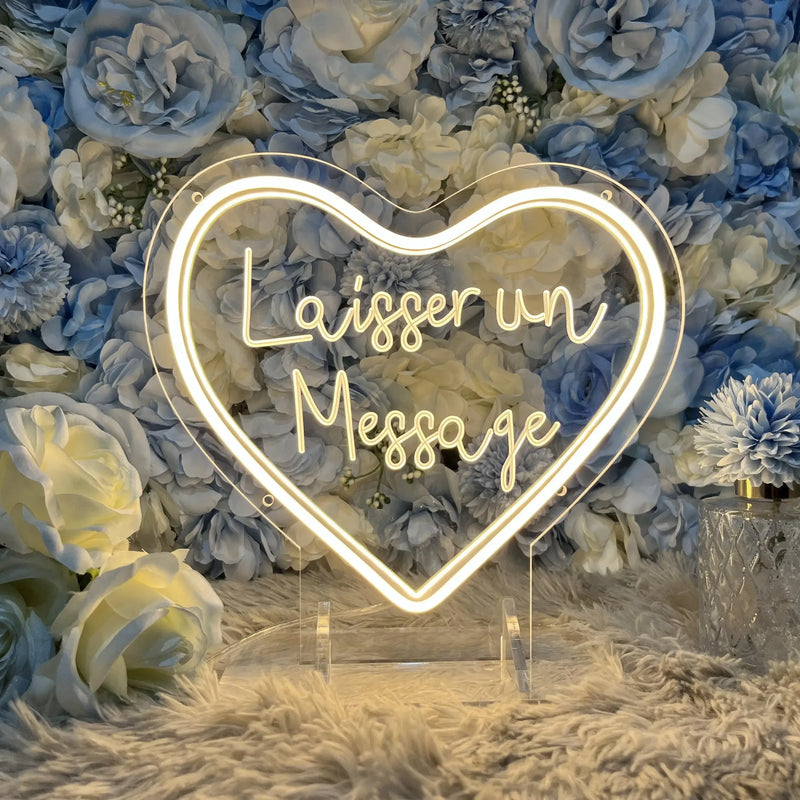 Néon mariage LED cœur « Laisser un message », 25 x 23 cm