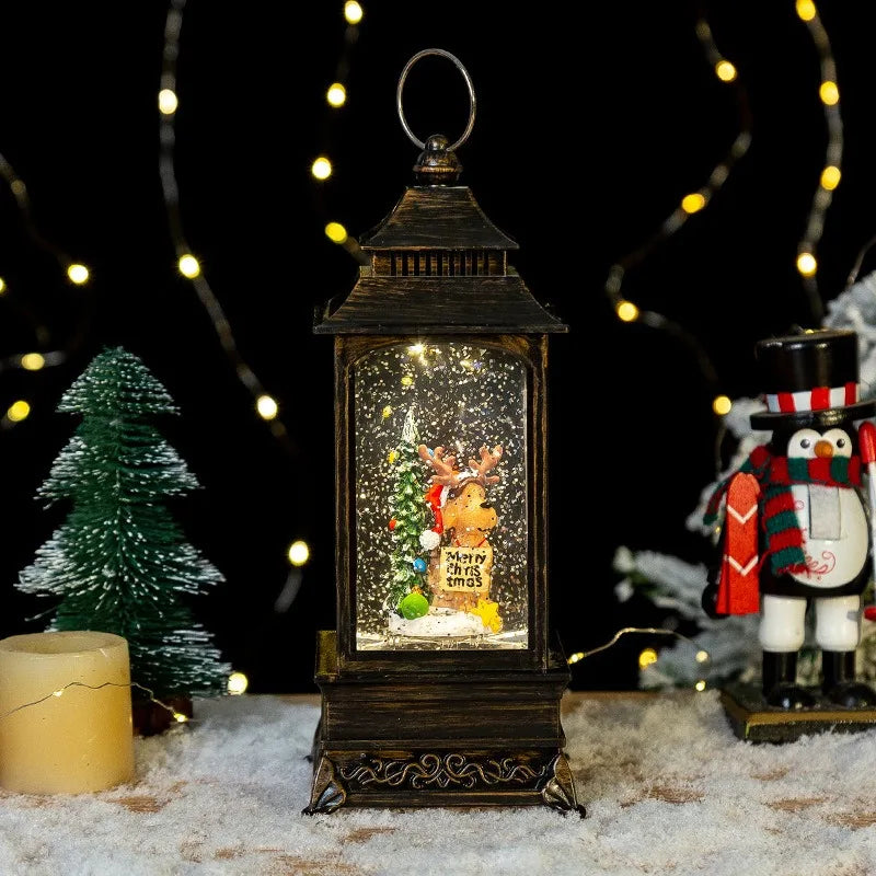 Lanterne de Noël LED boule à neige, scène Père Noël ou renne