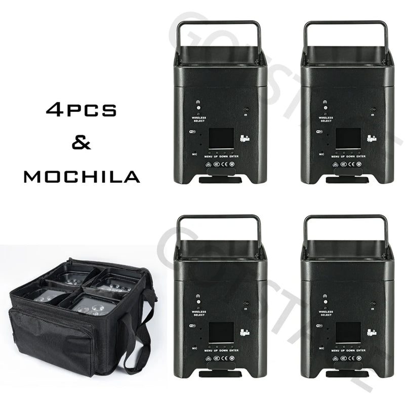 Uplight PAR LED sur batterie 6 x 18 W – lot de 4 projecteurs avec leur sac de transport