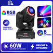 Mini lyre LED beam 60 W à anneau RGB, 8 gobos, DMX, à l'unité ou par 2
