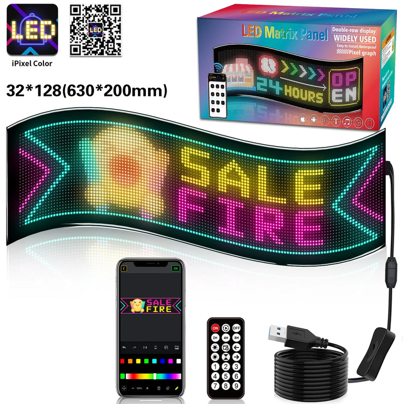 Panneau LED flexible programmable RGB de 27 à 176 cm, Bluetooth, USB