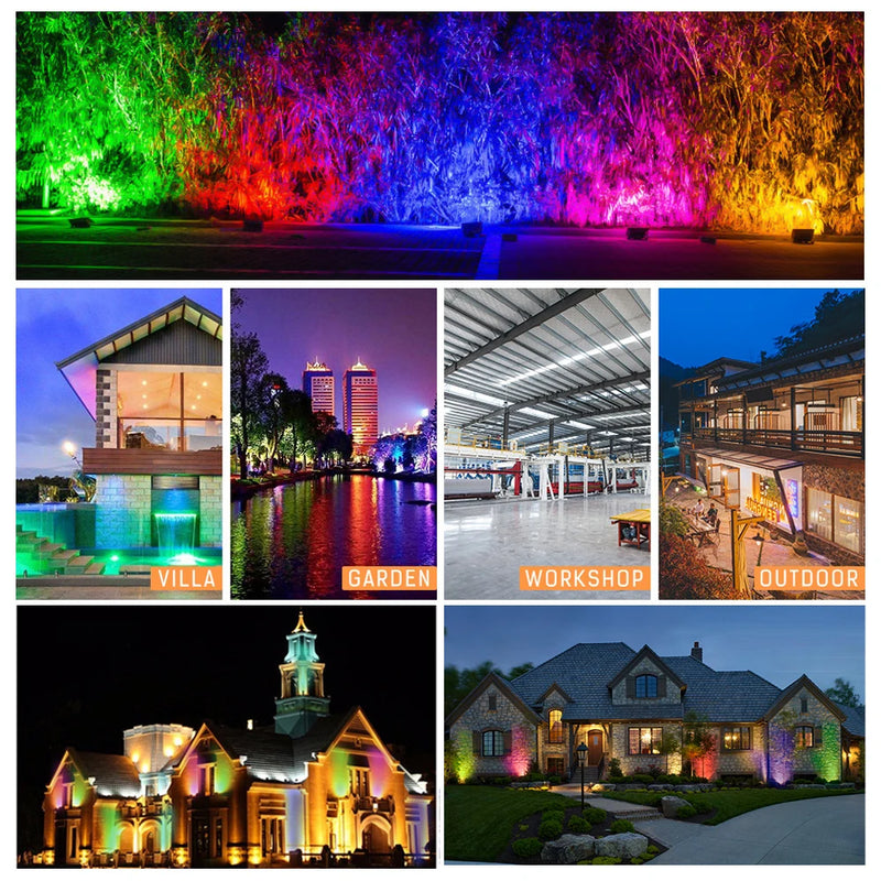 Projecteur RGB IP68 – exemples d'éclairage de villa, de jardin, d'atelier et d'extérieur