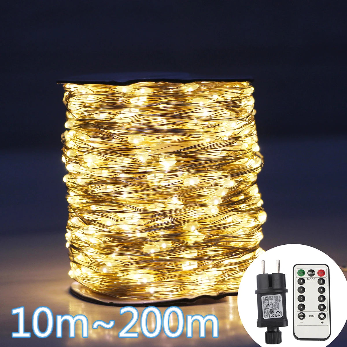Guirlande lumineuse extérieur fil d'argent 10 à 200 m, 8 modes, minuterie