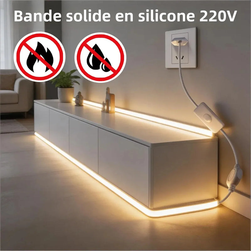 Ruban LED 220 V silicone ignifuge à prise et interrupteur, 3 blancs, 1 à 30 m