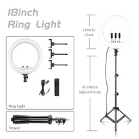 Ring light LED 45-48 cm, trépied au choix, 3 supports téléphone
