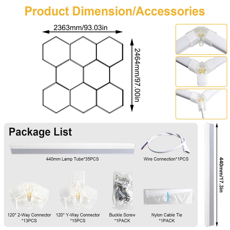 Plafonnier LED nid d'abeille, 1 à 14 hexagones en ligne ou en grappe