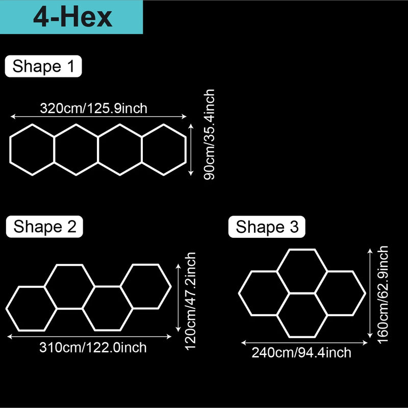 Plafonnier hexagonal LED – modèle de 4 hexagones, formes d'assemblage au choix