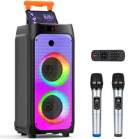 Enceinte karaoké lumineuse 500 W sur roulettes, Bluetooth, micros sans fil
