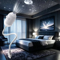 Projecteur galaxie USB tactile – lampe à bras flexible projetant un ciel étoilé au plafond d'une chambre