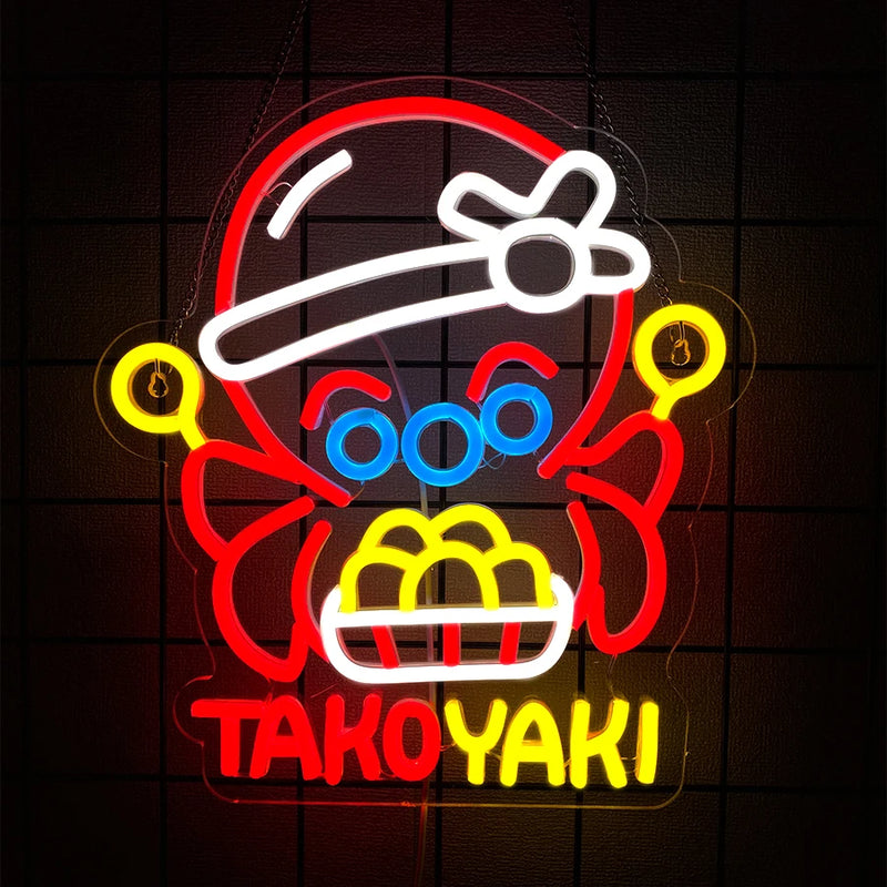 Néon LED takoyaki pieuvre, enseigne murale restaurant japonais, USB, 30 cm