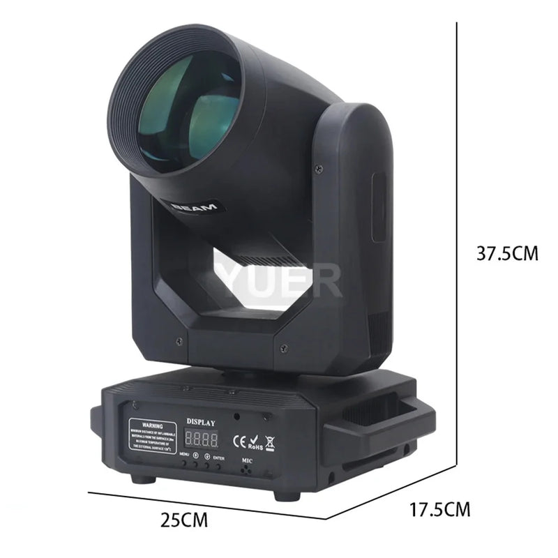 Lyre LED beam spot 200 W à faisceau de 2°, 12 gobos, prismes 6 + 12, DMX 11 ou 13 canaux