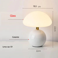Lampe champignon en céramique – pied blanc et abat-jour en verre