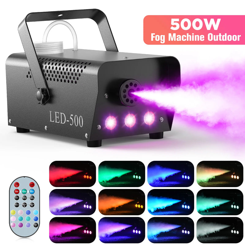 Machine à fumée 500 W à 3 LED RGB, télécommande sans fil et réservoir de 260 ml