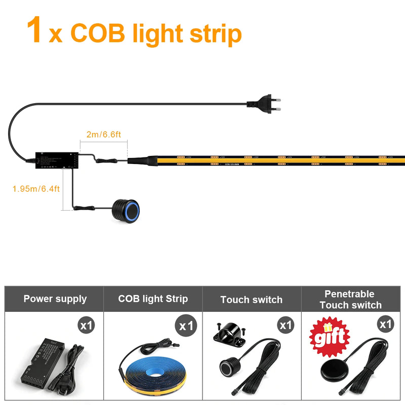 Ruban LED tasseau bois noir – kit avec un ruban, alimentation et interrupteur tactile