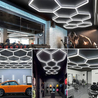 Plafonnier LED nid d'abeille – exemples d'installations dans une salle de sport, un commerce et un salon