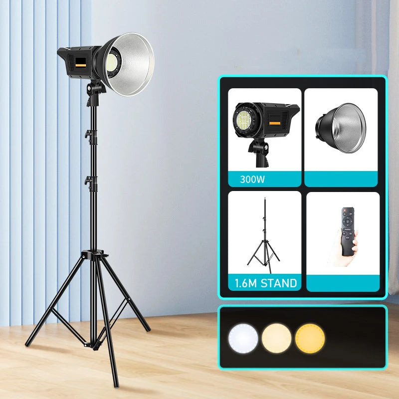 Éclairage vidéo LED COB bicolore 300 W avec pied et télécommande