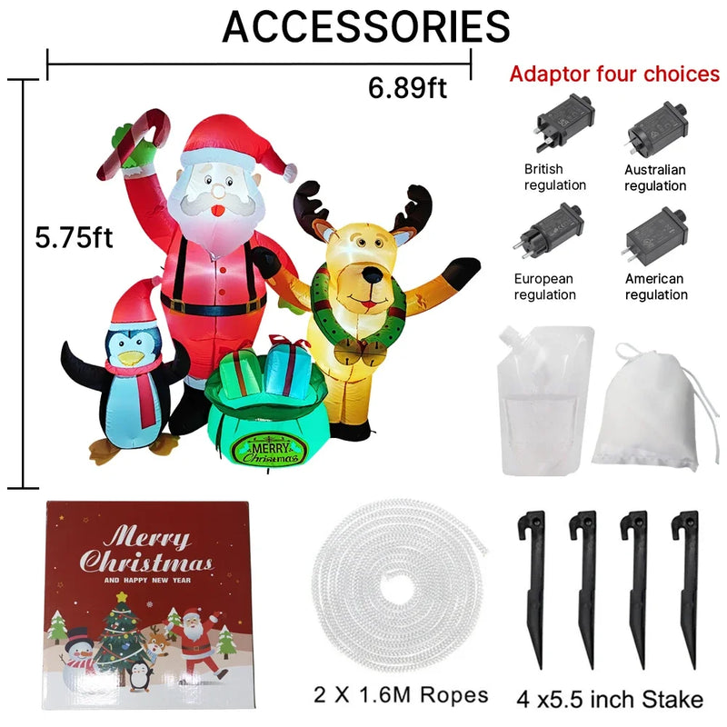 Père Noël, pingouin et renne gonflables – contenu du colis : adaptateurs au choix, sac de lestage, piquets et cordes