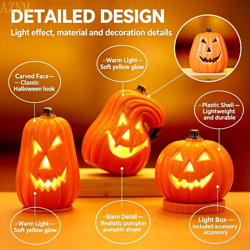 Citrouille d'Halloween lumineuse LED à piles, 3 modèles de 15 à 20 cm, lumière chaude