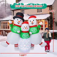 Gonflable de Noël lumineux – dimensions des trois bonhommes de neige comparées à une personne