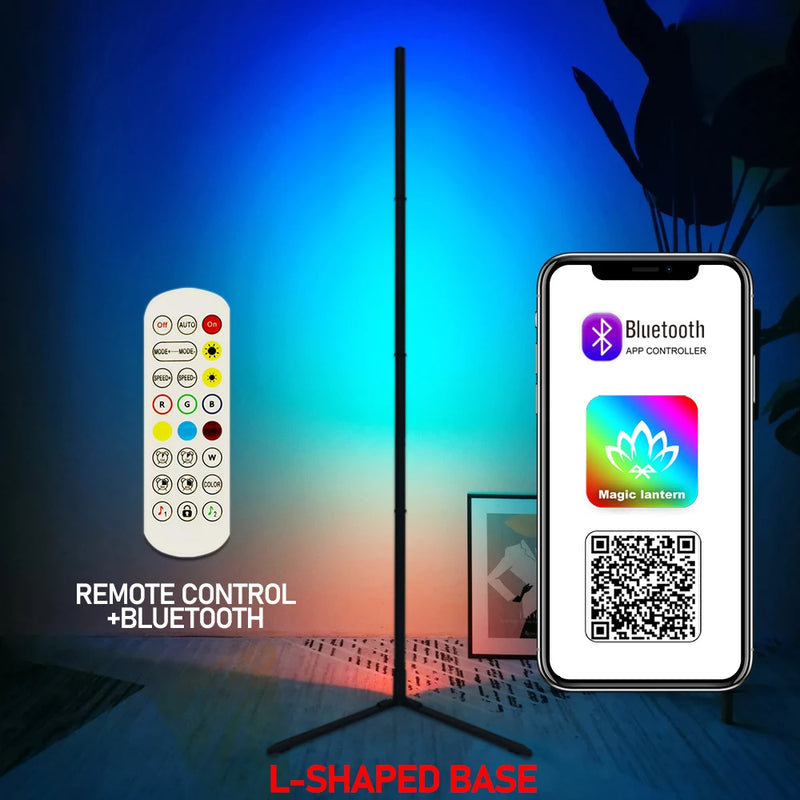 Lampadaire d'angle LED RGBIC multicolore avec télécommande, 145 ou 180 cm