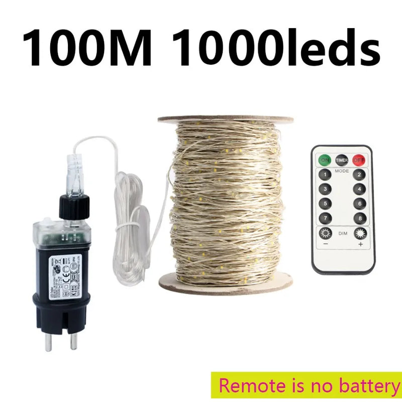 Guirlande lumineuse extérieur micro LED fil argenté, télécommande, 10 à 200 m