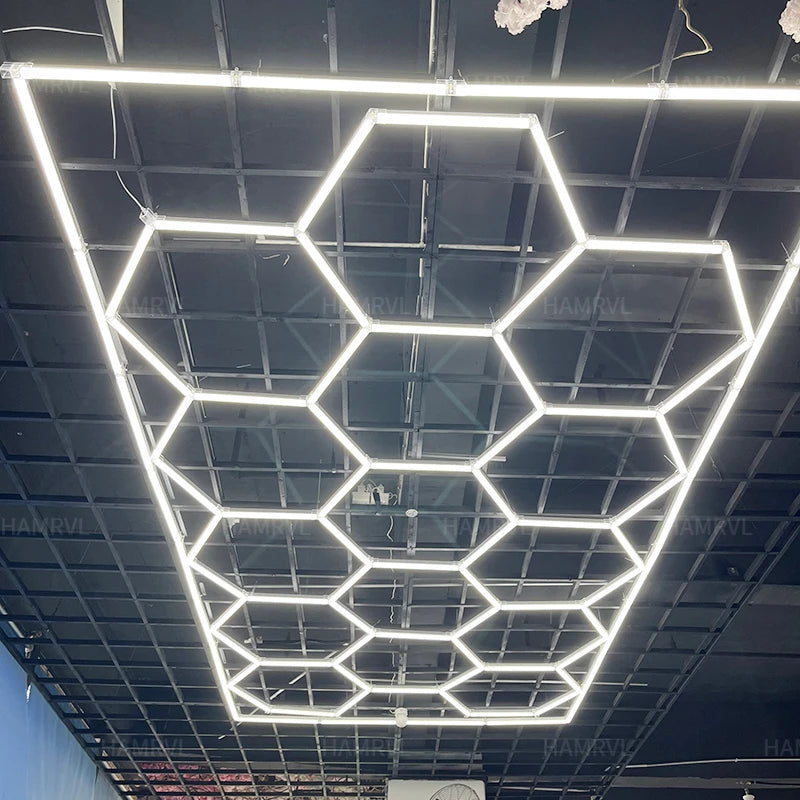 Éclairage LED hexagonal garage modulable, 1 à 25 hexagones, cadres et chevrons