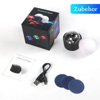 Mini boule disco LED rechargeable – contenu du colis : boule, câble USB, plaques adhésives et manuel