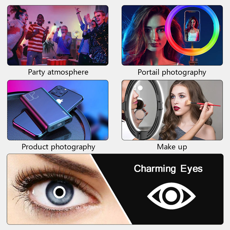 Ring light RGB 30 cm – exemples d'usage : soirée, portrait, photo de produit et maquillage