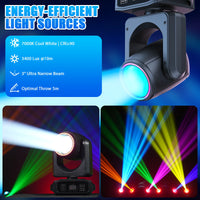 Lot de 2 lyres LED beam 150 W à anneau halo RGB, prisme 18 facettes