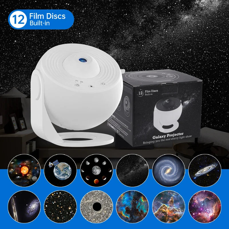 Projecteur ciel étoilé galaxie 12 scènes, rotation 360° et minuterie