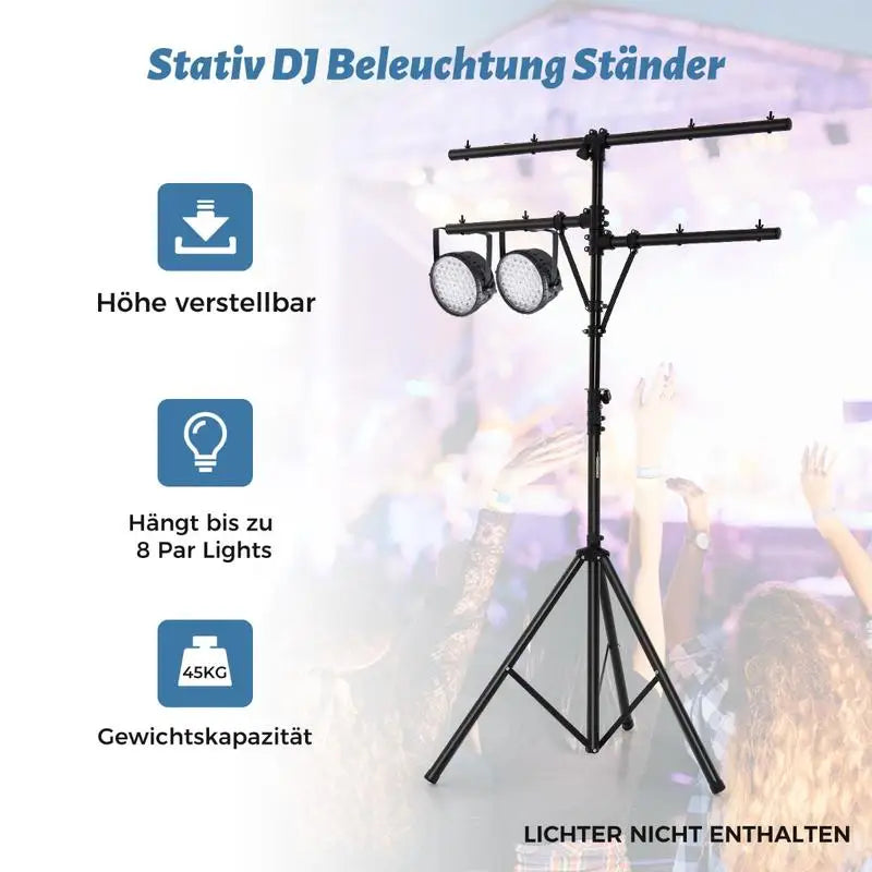 Pied d'éclairage double barre en T – pied de DJ pouvant porter jusqu'à 8 projecteurs PAR, capacité de 45 kg