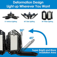 Lampe de garage LED déformable – panneaux réglables à 0°, 45° et 90°