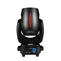 Lyre LED beam spot zoom 200 W – vue arrière avec connecteurs DMX et alimentation