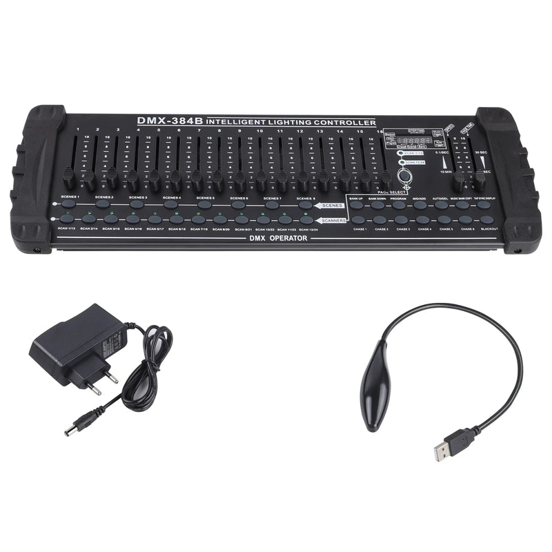 Table de lumière DMX 384 canaux – adaptateur secteur et lampe flexible à LED