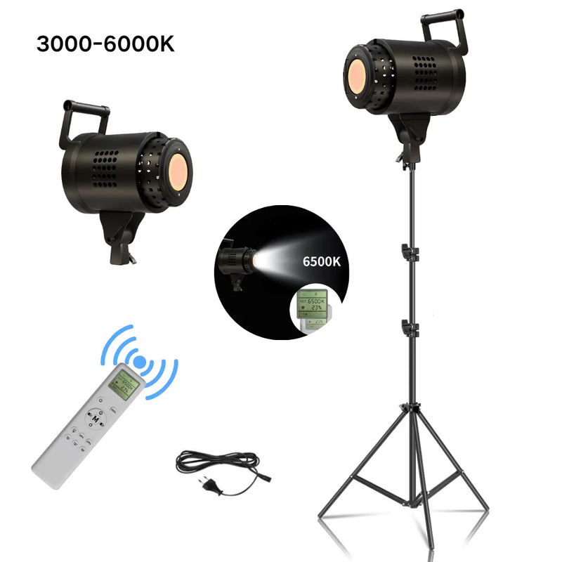 Lumière COB 90, 115 ou 135 W monture Bowens, télécommande, pied et softbox au choix
