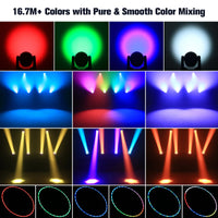 Lyre LED zoom 300 W œil d'abeille, 7 LED RGBW de 30 W et anneau RVB, DMX 30, 42 ou 58 canaux