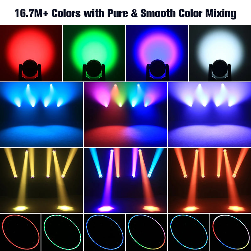 Lyre LED zoom 300 W œil d'abeille, 7 LED RGBW de 30 W et anneau RVB, DMX 30, 42 ou 58 canaux