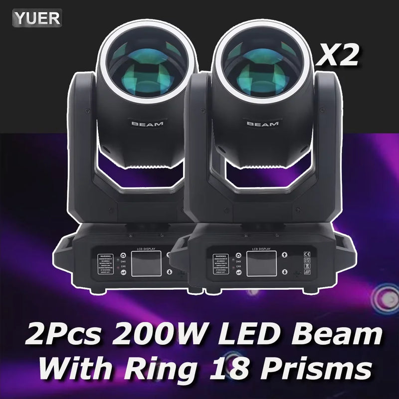 Lot de 2 lyres LED beam 200 W à anneau RGB – visuel du lot de deux lyres