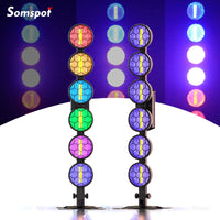 2 colonnes lumineuses vintage à 6 LED COB dorées et RGB, DMX, 140 cm
