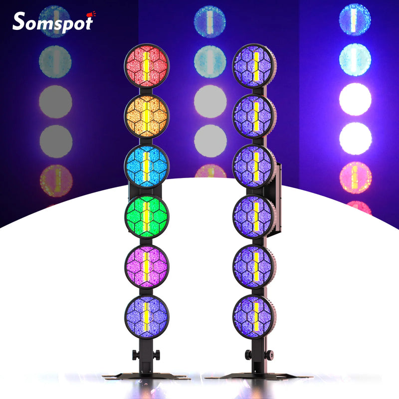 2 colonnes lumineuses vintage à 6 LED COB dorées et RGB, DMX, 140 cm