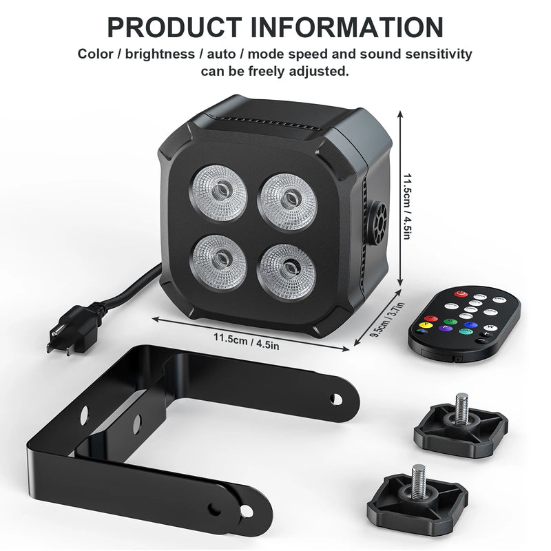 Projecteur PAR LED carré RGBW, lot de 8, télécommande et DMX