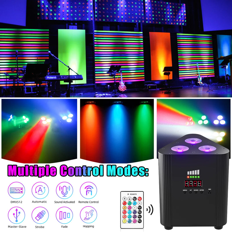 Uplight triangulaire sur batterie RGBW 3 x 4 W, lot de 4 avec télécommande