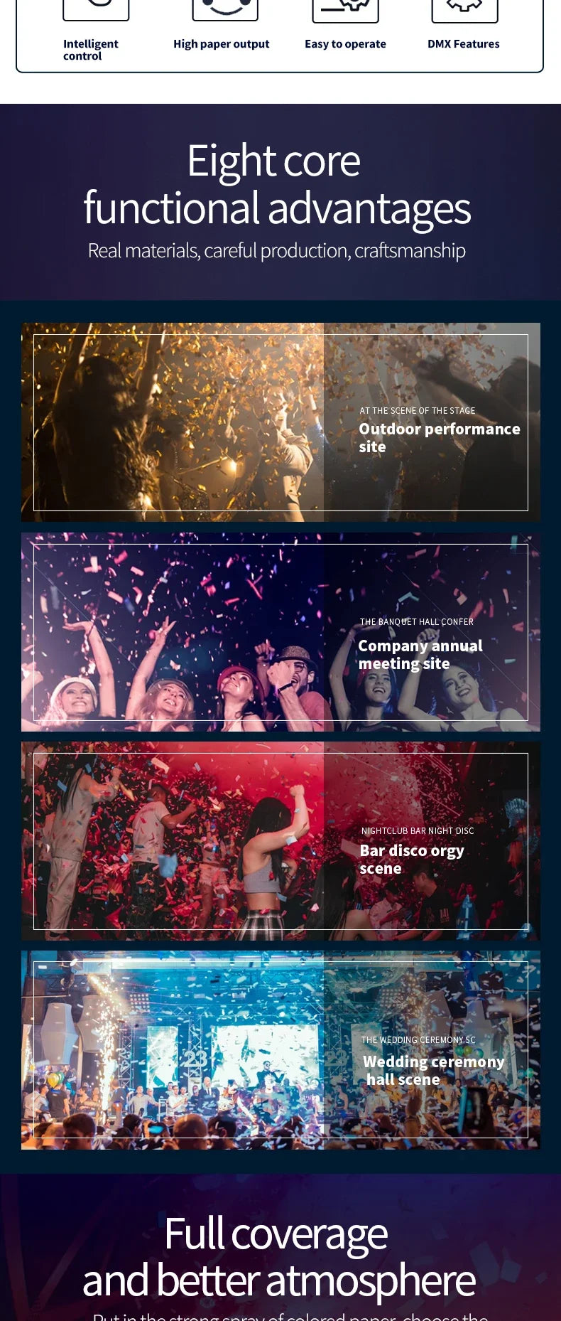 Machine à confettis électrique LED – avantages de l'appareil et scènes d'utilisation