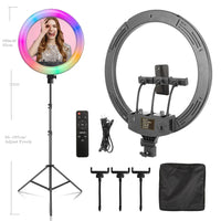 Ring light LED 45-48 cm, trépied au choix, 3 supports téléphone